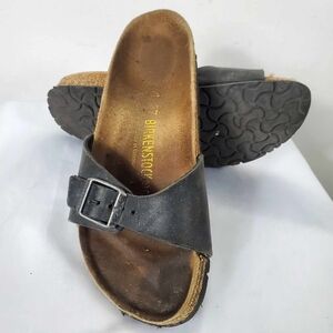 Birkenstock Madrid Size 37 with signature Cork sole Birko-Flor Black